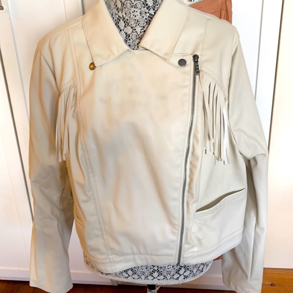 Faux Leather Fringed Bomber/Biker Jacket.  Sz.1X.